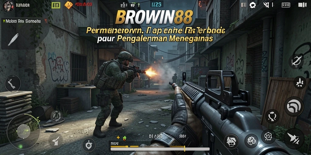 Screenshot dari gameplay BROWIN88 menampilkan aksi menegangkan di medan perang.