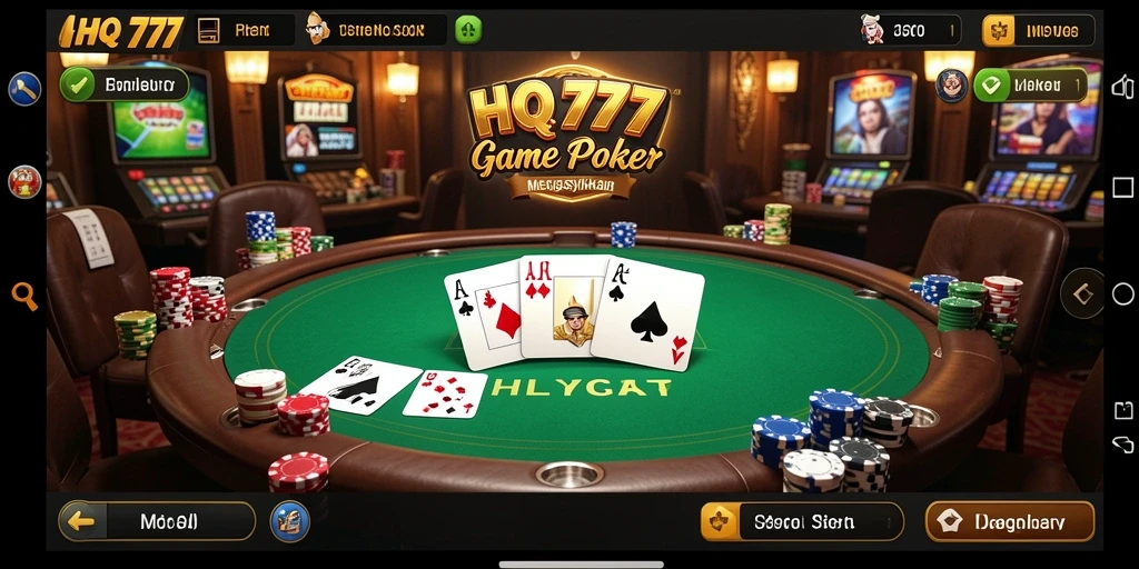 Tampilan screenshot HQ777 menunjukkan keseruan permainan Poker.