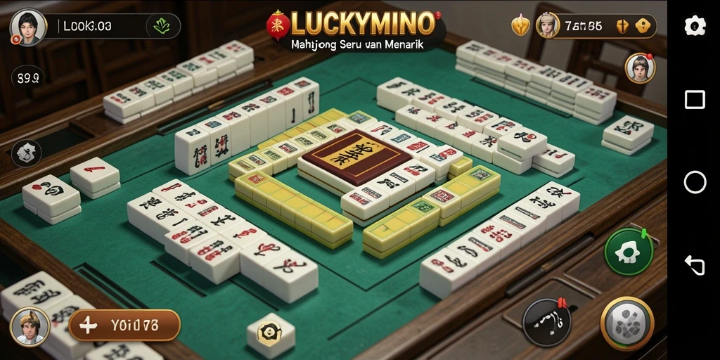 Tampilan gameplay menarik LUCKYMINO dengan grafis Mahjong yang menawan.