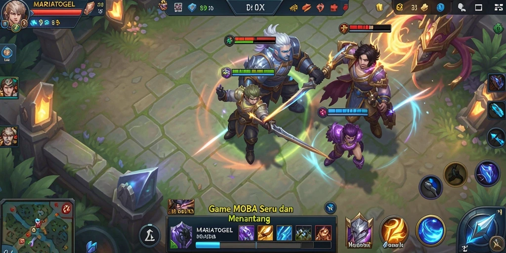 Screenshot gameplay MARIATOGEL yang menampilkan pertarungan seru antara dua tim.