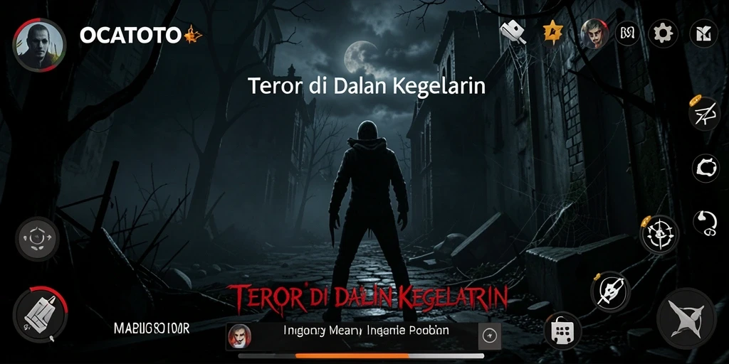 Tangkapan layar menunjukkan gameplay OCATOTO yang penuh ketegangan dan kegelapan.