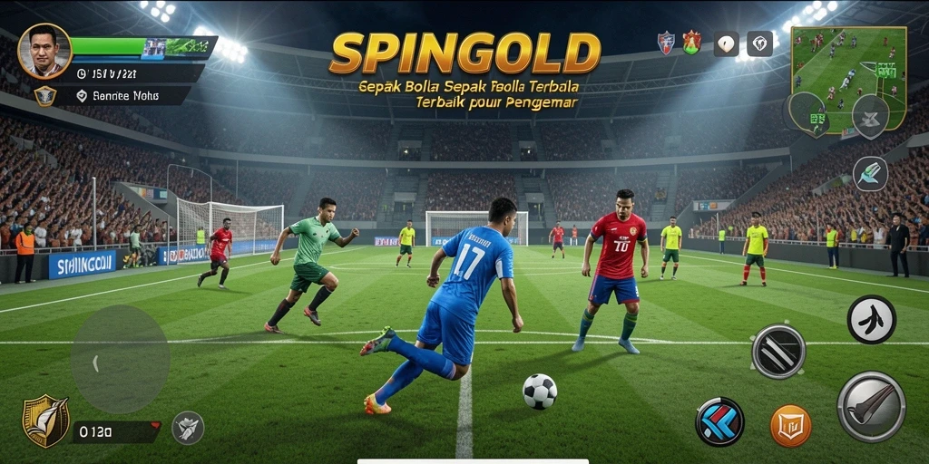 Menggambarkan gameplay seru dari game sepak bola SPINGOLD.