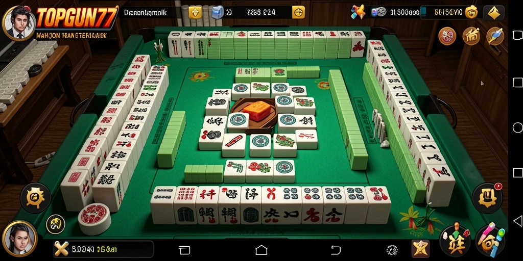 Tangkapan layar utama TOPGUN77 menampilkan gameplay Mahjong yang mendebarkan.
