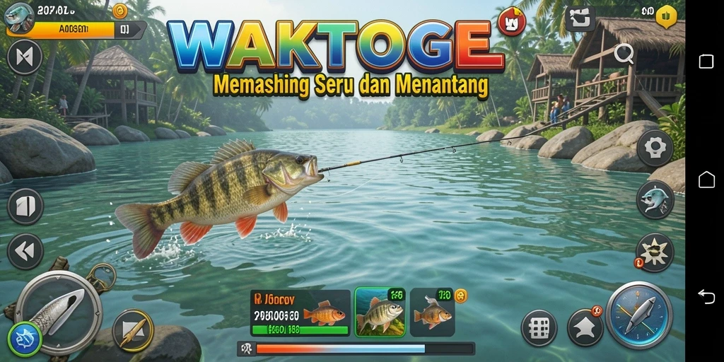 Gameplay menarik dalam WAKTOGEL yang menunjukkan aksi memancing.